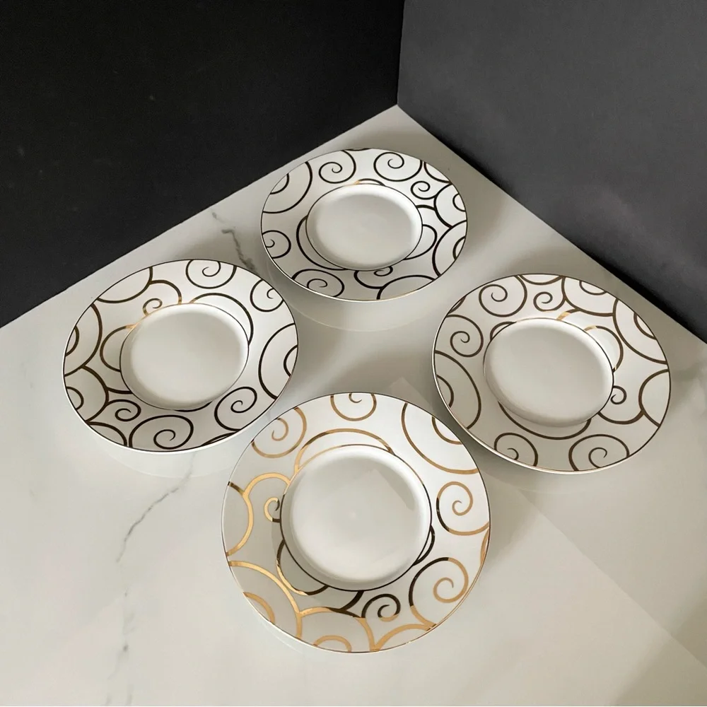 SET of 4 Gold Swirl Cup & Saucers by Pier 1